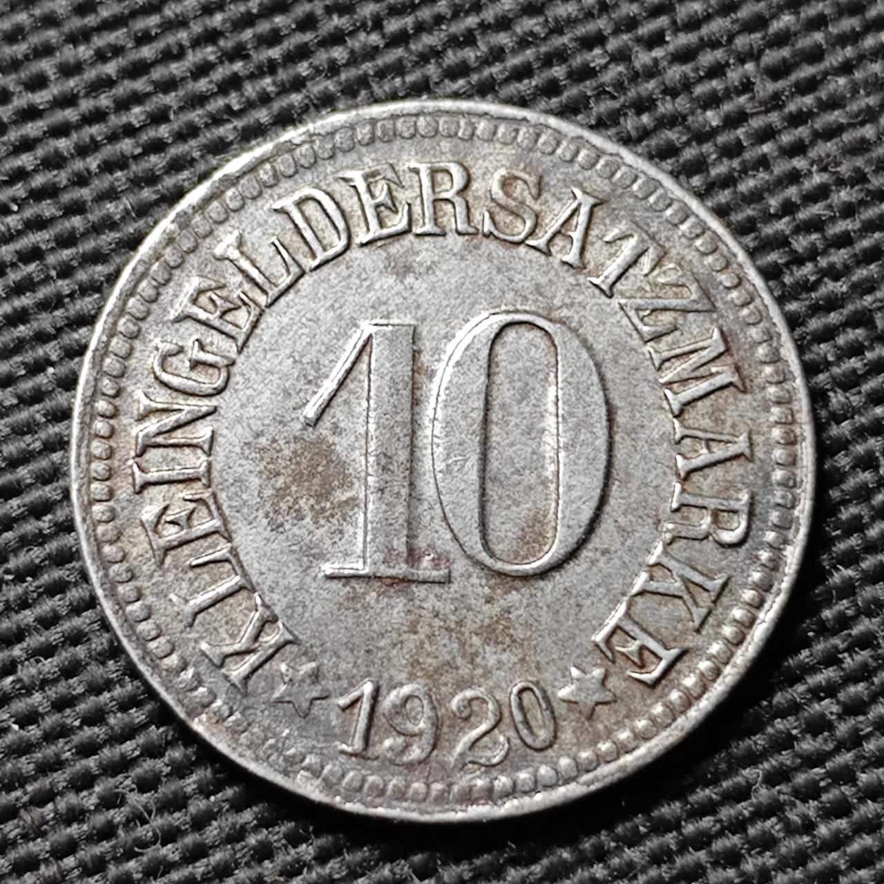 KK钱币收藏小铺  第397期 百期特怕（四拍之一） 2月预留时间 周末发货 1920 德紧罗特市 10芬尼铁币