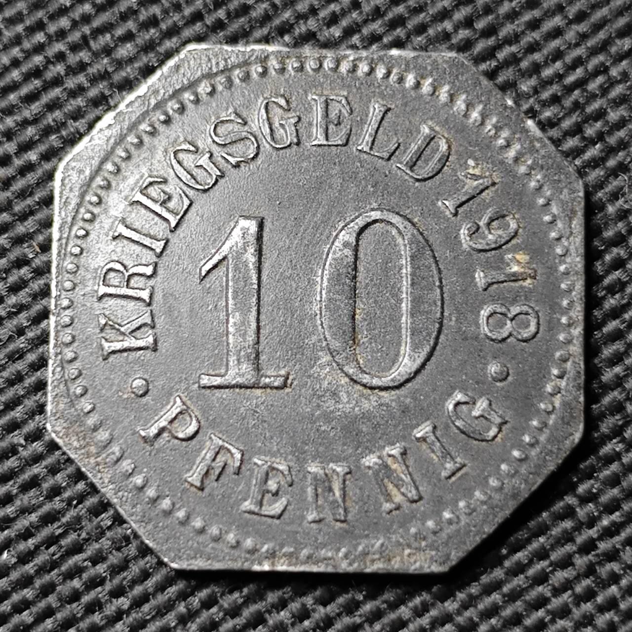 KK钱币收藏小铺  第397期 百期特怕（四拍之一） 2月预留时间 周末发货 1918德紧西格玛林根 10芬尼 铁币 