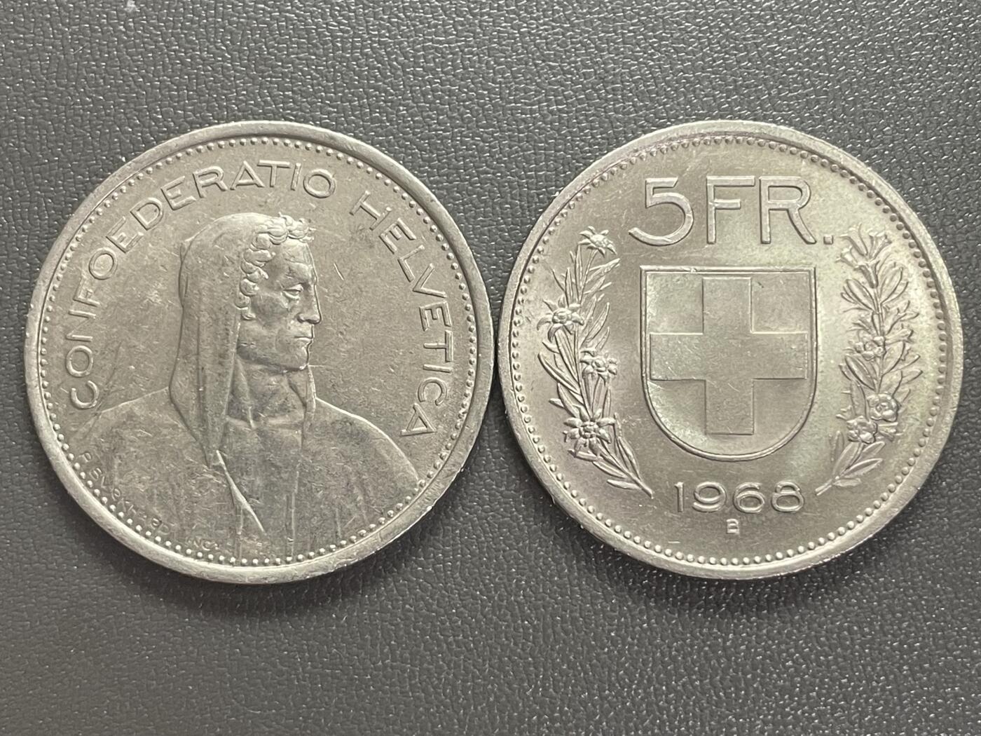 回流0301 瑞士1968年5法郎两枚