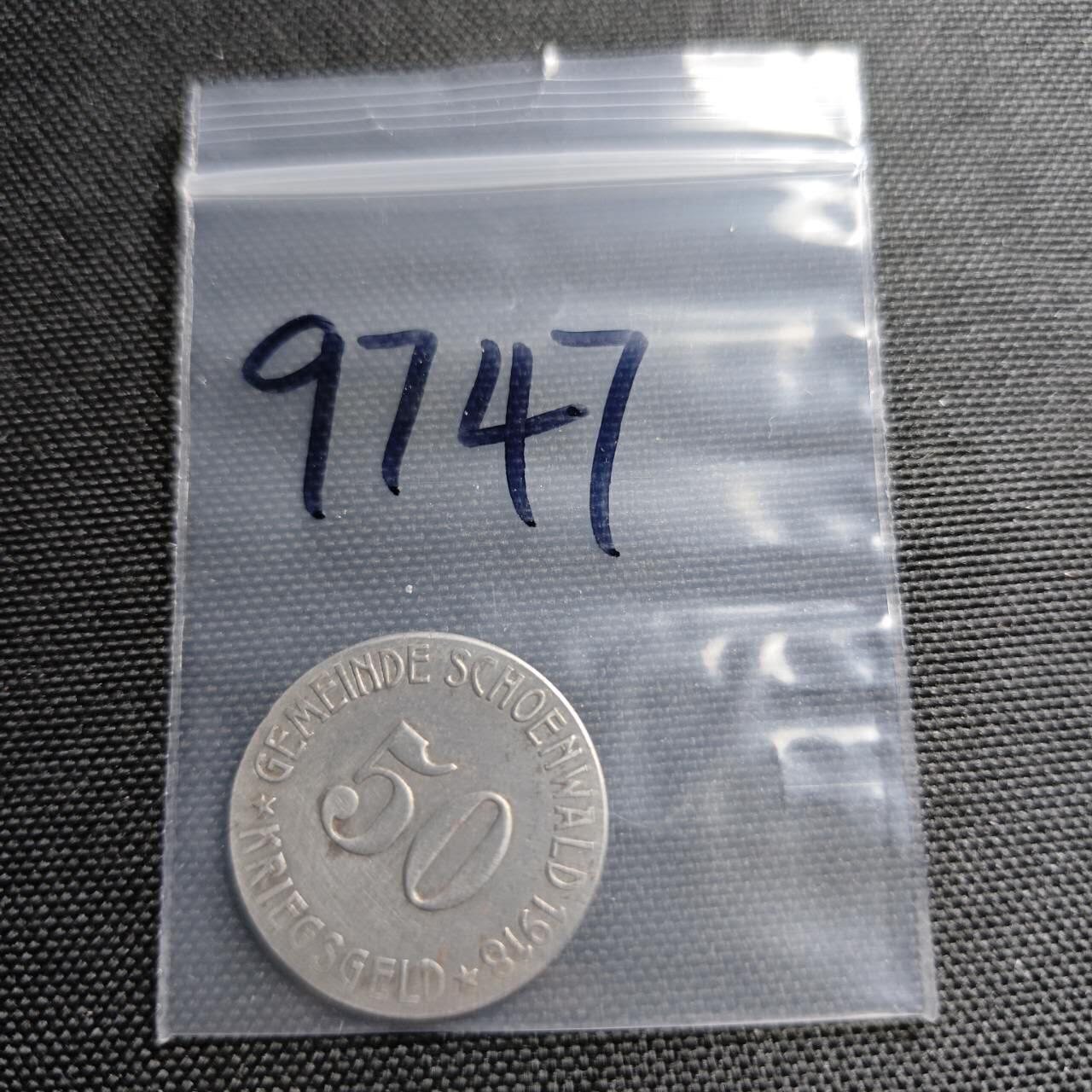 KK钱币收藏小铺  第397期 百期特怕（四拍之一） 2月预留时间 周末发货 1918 德紧舍恩瓦尔德 50芬尼铁币 