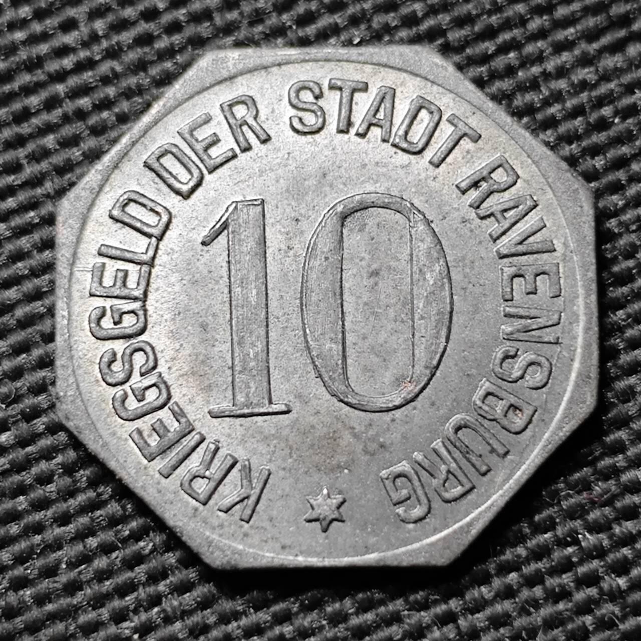 KK钱币收藏小铺  第397期 百期特怕（四拍之一） 2月预留时间 周末发货 1918 德紧拉芬斯堡 10芬尼铁币 