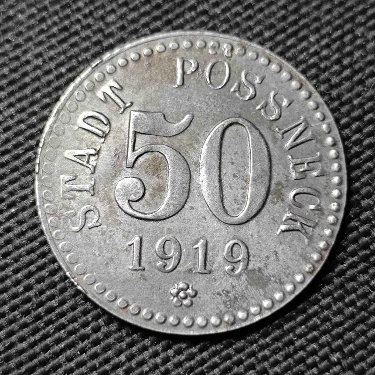 KK钱币收藏小铺  第397期 百期特怕（四拍之一） 2月预留时间 周末发货 1919德紧波斯内克50芬尼 铁币 城市景观