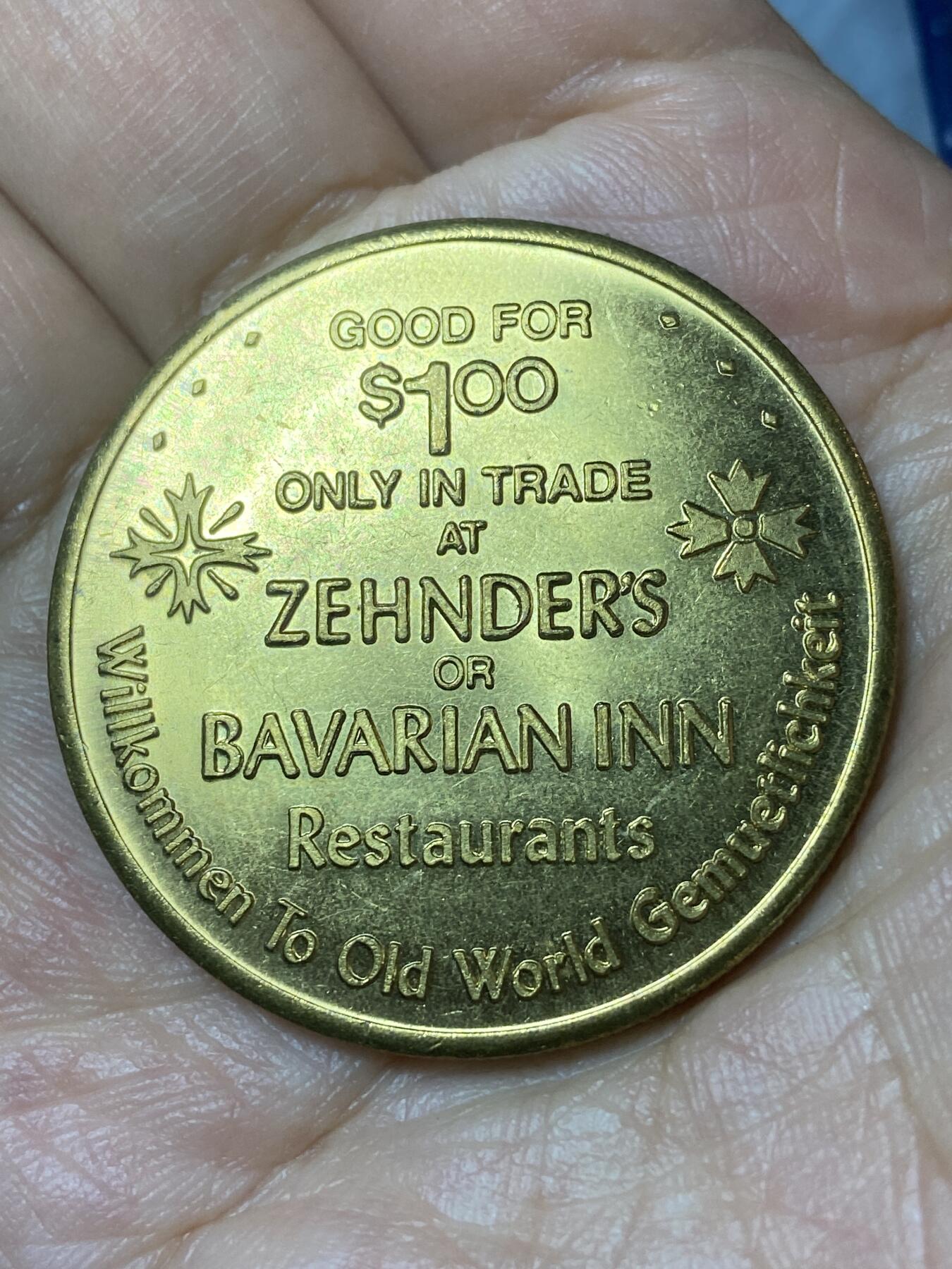 2026年第二十三场(总第一百九十二场）外国好品散币场(年后发货) 美国🇺🇸1美元代币，直径39.4毫米，厚2.8毫米，重26.32克，(美国密歇根州弗兰肯默斯廊桥代币，由Zehnder's 餐厅与 Bavarian Inn 餐厅发行，可用于两餐厅消费使用)