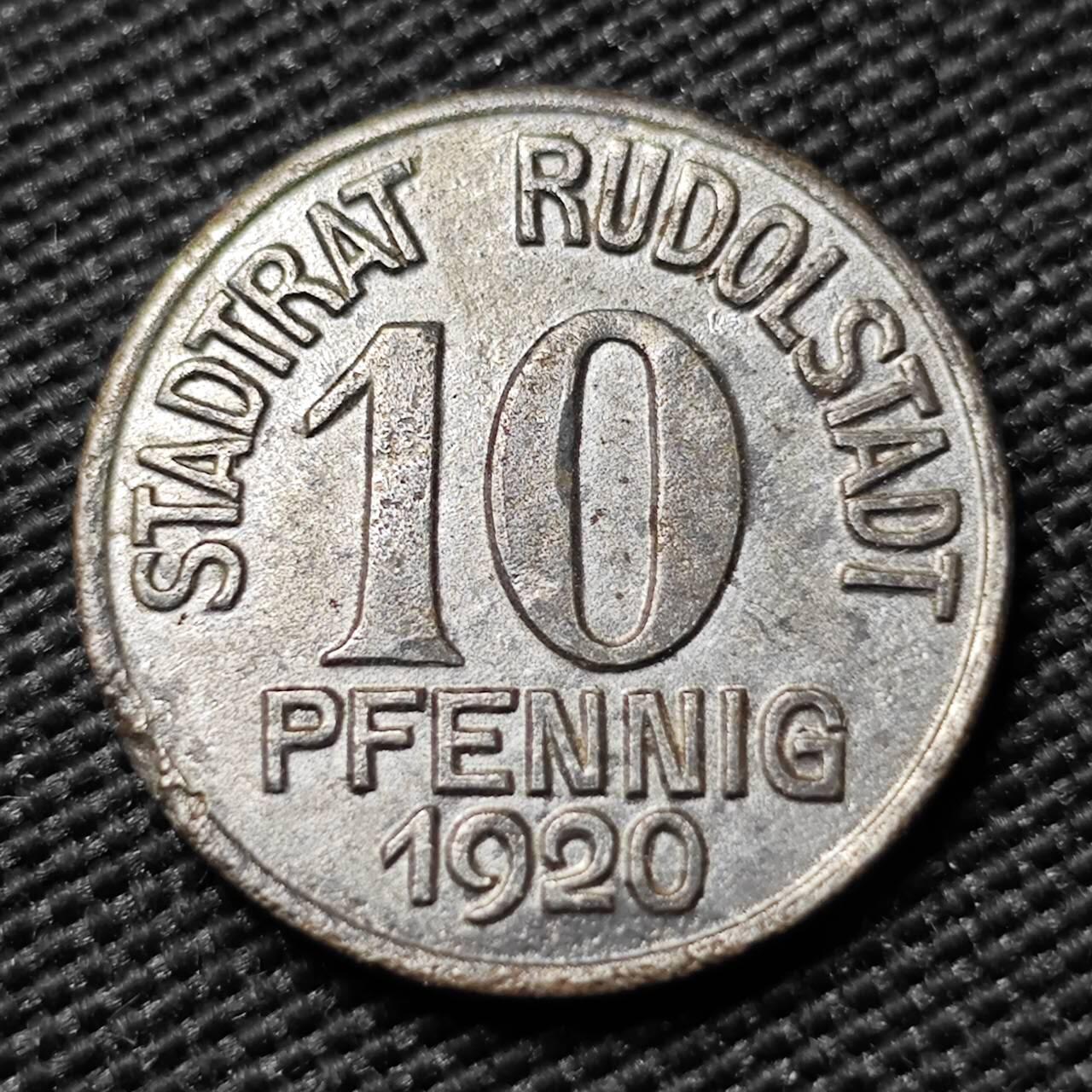 KK钱币收藏小铺  第397期 百期特怕（四拍之一） 2月预留时间 周末发货 1920 德紧鲁多尔施塔特10芬尼铁币 女诗人夏洛特·席勒 