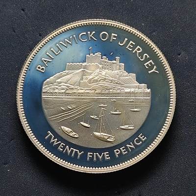 【全场包邮】纯粹捡漏拍503场 - 【女王登基25周年系列】泽西1977年25便士克朗型精制纪念银币【38.61毫米28.28克92.5%】