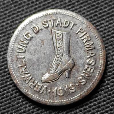 KK钱币收藏小铺  第397期 百期特怕（四拍之一） 2月预留时间 周末发货 - 1919 德紧皮尔马森斯10芬尼 铁币 靴子图案经典