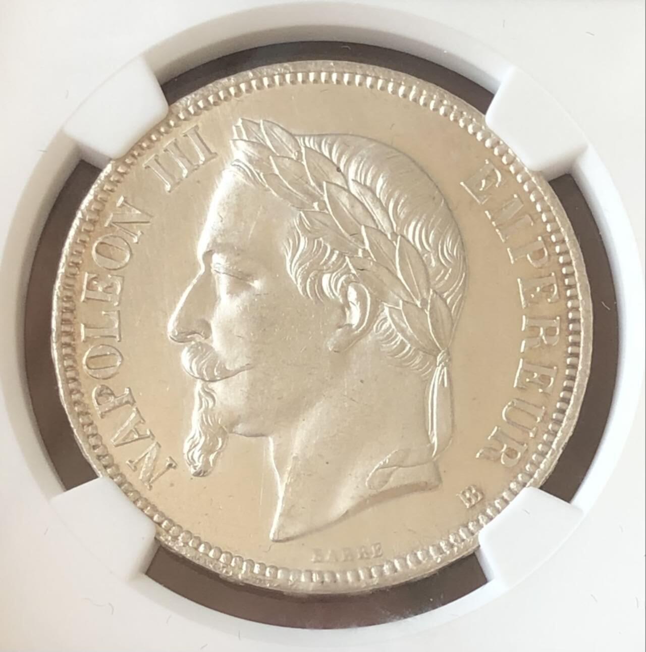 法国1869年拿破仑三世5法郎银币NGC-MS64