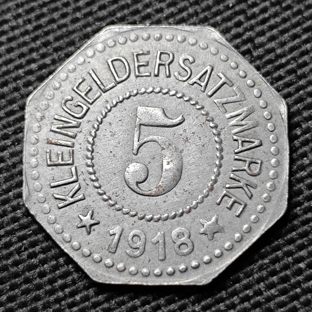 KK钱币收藏小铺  第397期 百期特怕（四拍之一） 2月预留时间 周末发货 1918 德紧 皮尔马森斯5芬尼  铁币