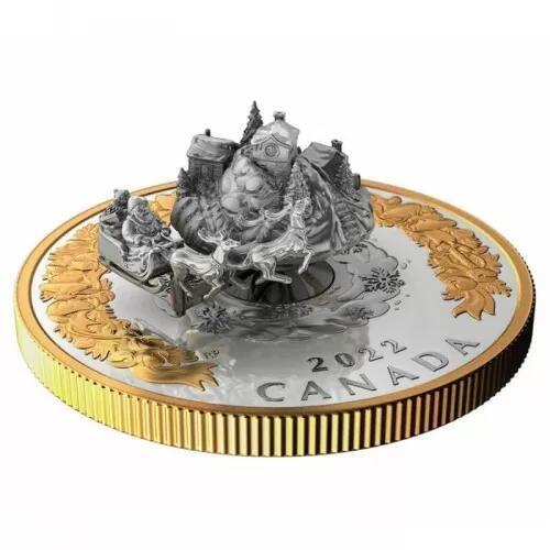 长老汇蛇年精选第一百场拍卖 2022加拿大圣诞马车可旋转5盎司镀金精制银币，157.6克，9999银，3D打印技术，1000枚