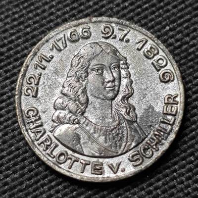 KK钱币收藏小铺  第397期 百期特怕（四拍之一） 2月预留时间 周末发货 - 1920 德紧鲁多尔施塔特10芬尼铁币 女诗人夏洛特·席勒 