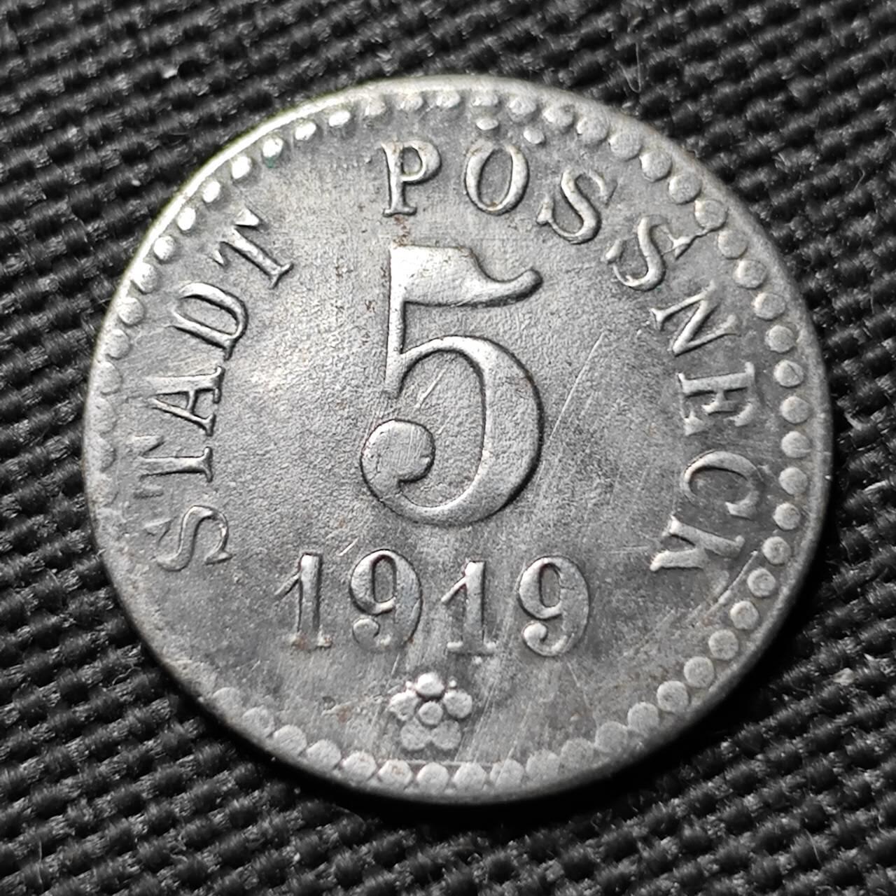 KK钱币收藏小铺  第397期 百期特怕（四拍之一） 2月预留时间 周末发货 1919 德紧佩斯内克市 5芬尼铁币 城市景观