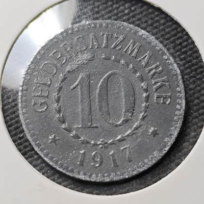 KK钱币收藏小铺  第397期 百期特怕（四拍之一） 2月预留时间 周末发货 -  1917 德紧波森 10芬尼锌币