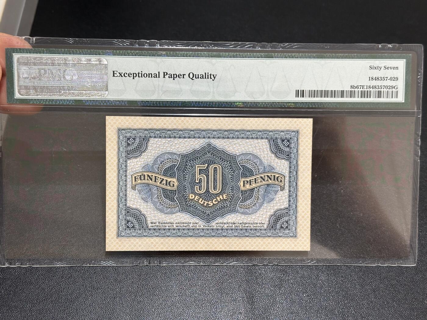 《外钞收藏家》第六百一十期（新年假期场/年后快递恢复正常再发货）（长期征集拍品、欢迎藏友们联系合作） 1948年德国50芬尼 PMG67