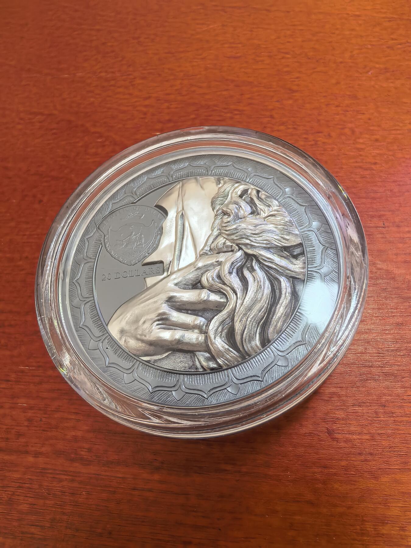 长老汇蛇年精选第一百场拍卖 2022帕劳永恒的雕塑之摩西（米开朗基罗作品）20元超高浮雕彩色精制银币，3盎司999银，盒证全，499枚