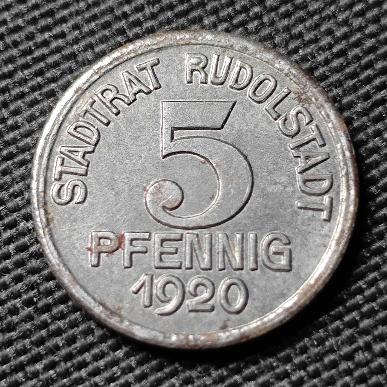 KK钱币收藏小铺  第397期 百期特怕（四拍之一） 2月预留时间 周末发货 1920 德紧 鲁多尔斯塔特5芬尼 铁币 