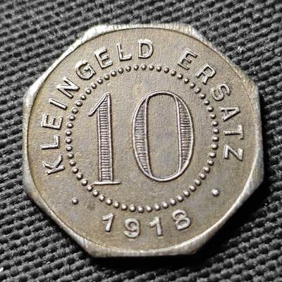 KK钱币收藏小铺  第397期 百期特怕（四拍之一） 2月预留时间 周末发货 - 1918 德紧罗滕堡市 10芬尼铁币