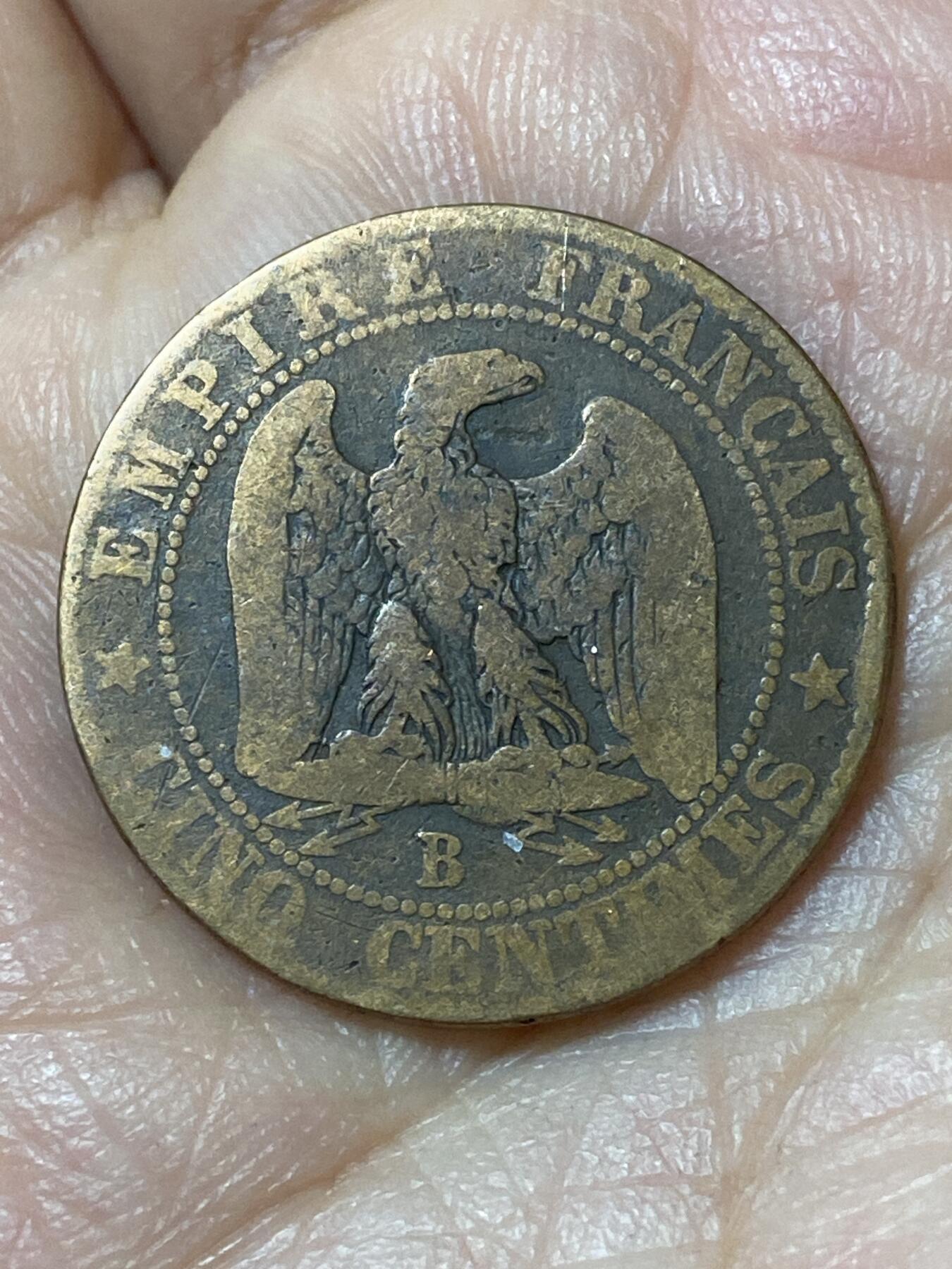 2026年第二十三场(总第一百九十二场）外国好品散币场(年后发货) 法兰西第二帝国1855年5生丁(拿破仑三世第一版，B标鲁昂造)