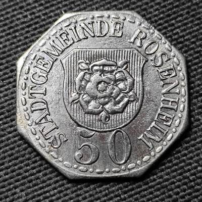 KK钱币收藏小铺  第397期 百期特怕（四拍之一） 2月预留时间 周末发货 -  1918 德紧罗森海姆市 50芬尼铁币