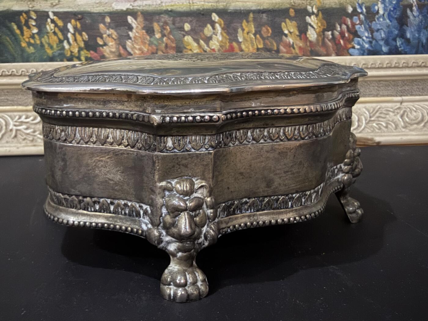 海外回流春节精品专场（一） 法国回流19世纪包银首饰盒（尺寸：15cmX13.5cmX7cm，760.3g，无银标）