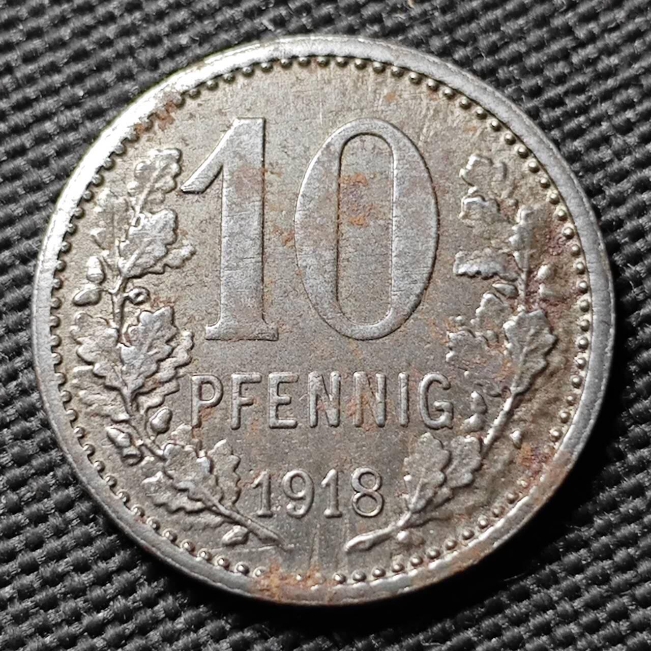 KK钱币收藏小铺  第397期 百期特怕（四拍之一） 2月预留时间 周末发货 1918 德紧伊瑟隆市 10芬尼铁币 