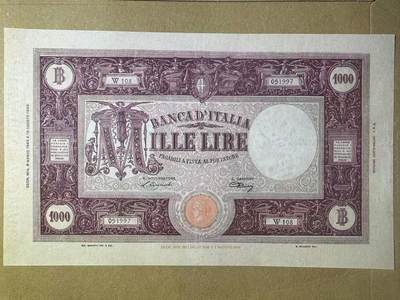 【Blue Auction】世界纸币精拍第786期——18级TOP拍卖/信誉/品质/专业/高效💫(年前收官场） - 意大利 1945年1000里拉 超大票幅 XF品相