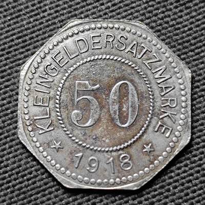 KK钱币收藏小铺  第397期 百期特怕（四拍之一） 2月预留时间 周末发货 -  1918 德紧罗森海姆市 50芬尼铁币