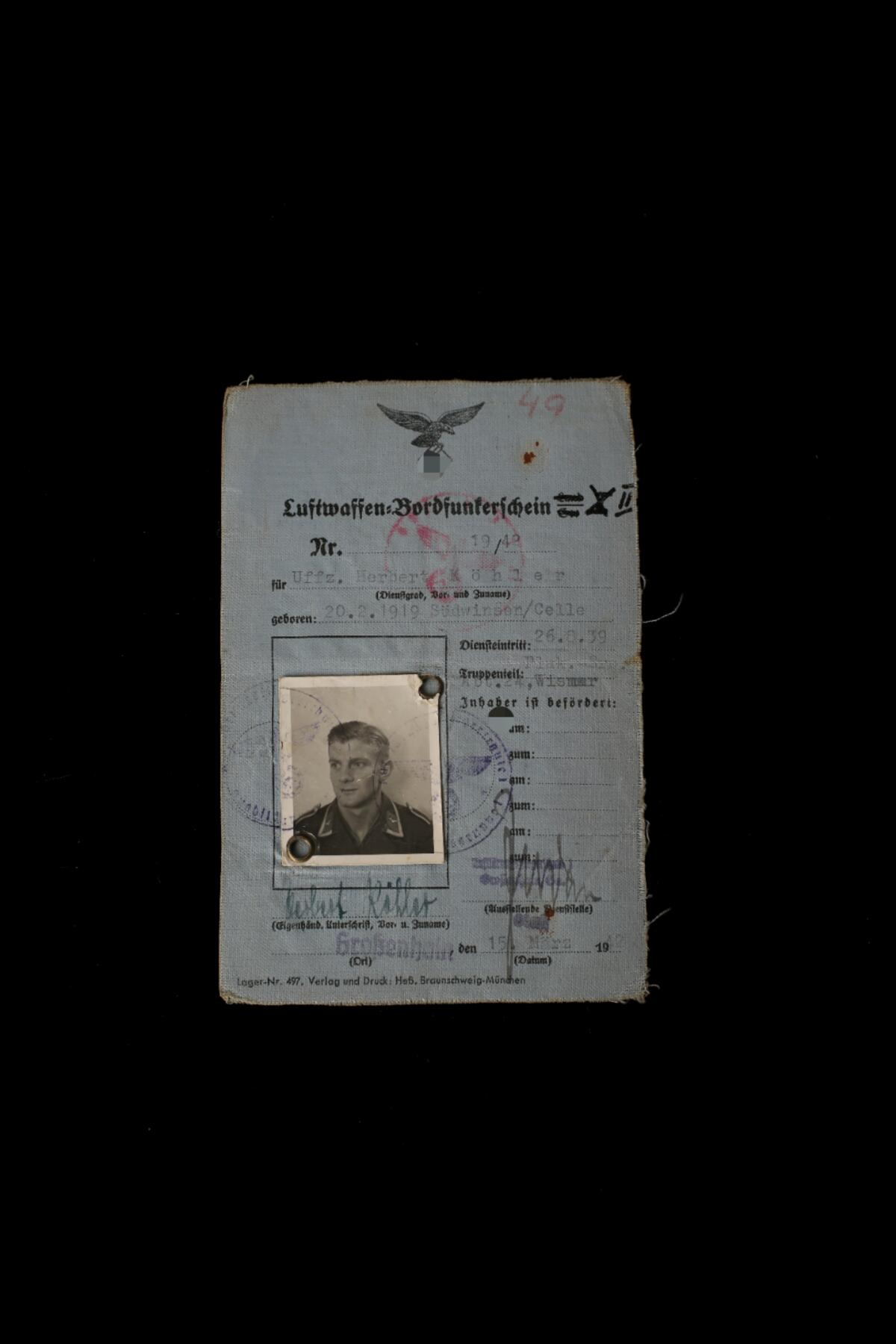 欢庆春节！戎马世界章牌大赏第112期春节大拍  德专场 空军航炮手 赫伯特·克勒 航炮射手资格证