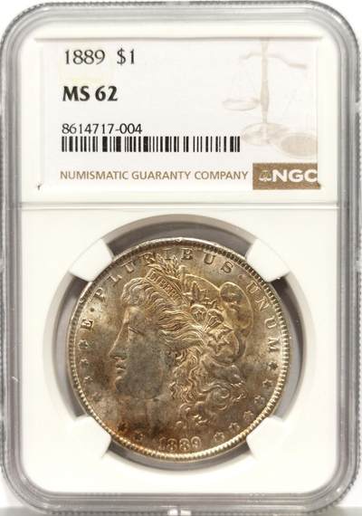 博洋堂蛇年收官专场暨第161期（全场包邮） - NGC MS62 美国1889年摩根银币，双面五彩好品，光度很棒。