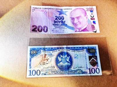 【Blue Auction】世界纸币精拍第786期——18级TOP拍卖/信誉/品质/专业/高效💫(年前收官场） - 【一组2张 含无47】土耳其 200里拉&特立尼达和多巴哥 100元 流通品相