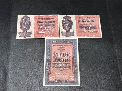 《外钞收藏家》第六百一十期（新年假期场/年后快递恢复正常再发货）（长期征集拍品、欢迎藏友们联系合作） - 1920年列支敦士登10、20、50赫勒 3张一起 UNC-