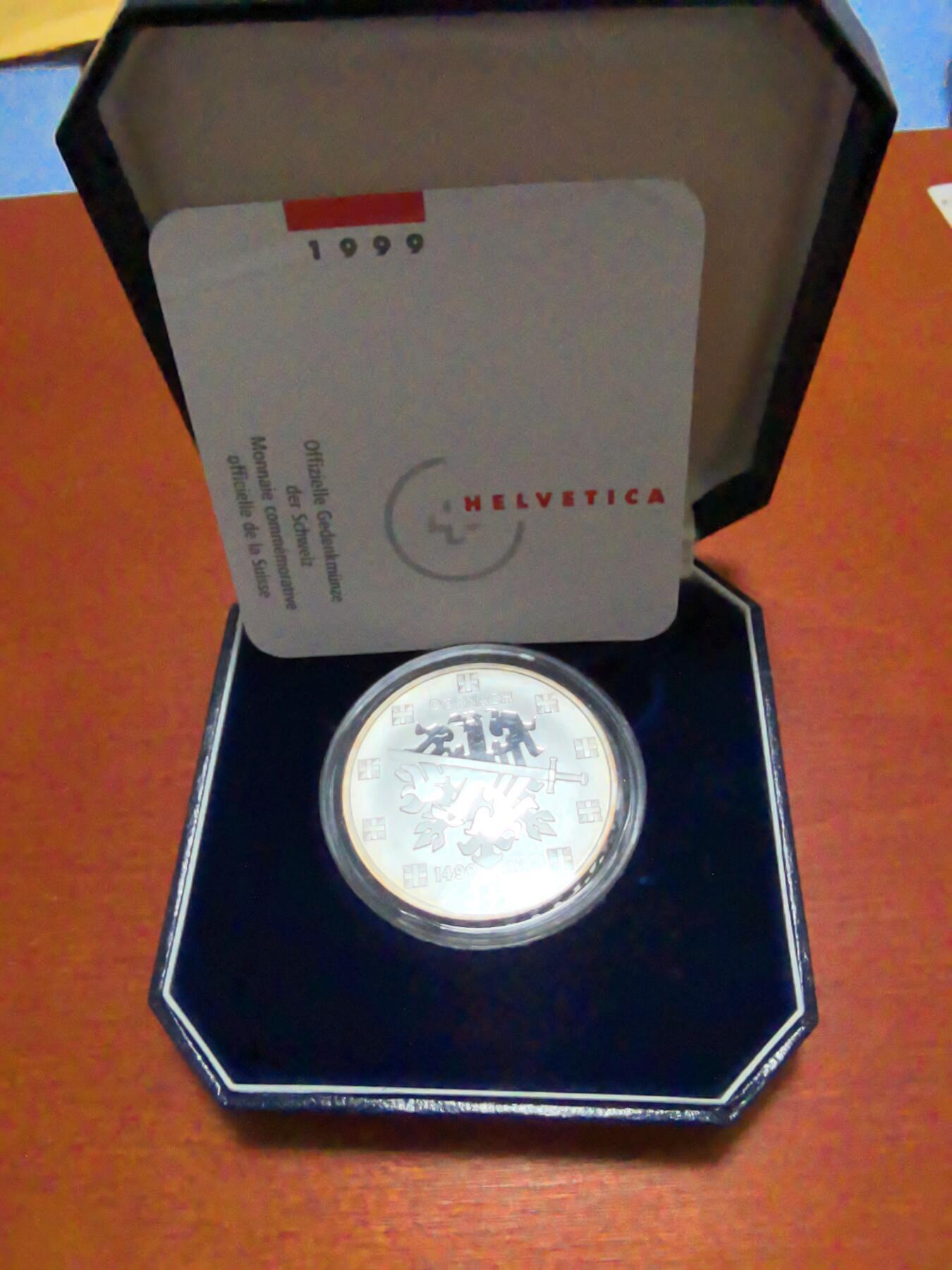 长老汇蛇年精选第一百场拍卖 1999瑞士多纳克战役500周年20法郎精制银币，20克835银，盒证全，1.1万枚