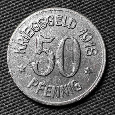 KK钱币收藏小铺  第397期 百期特怕（四拍之一） 2月预留时间 周末发货 - 1918 德紧西根市 50芬尼铁币 