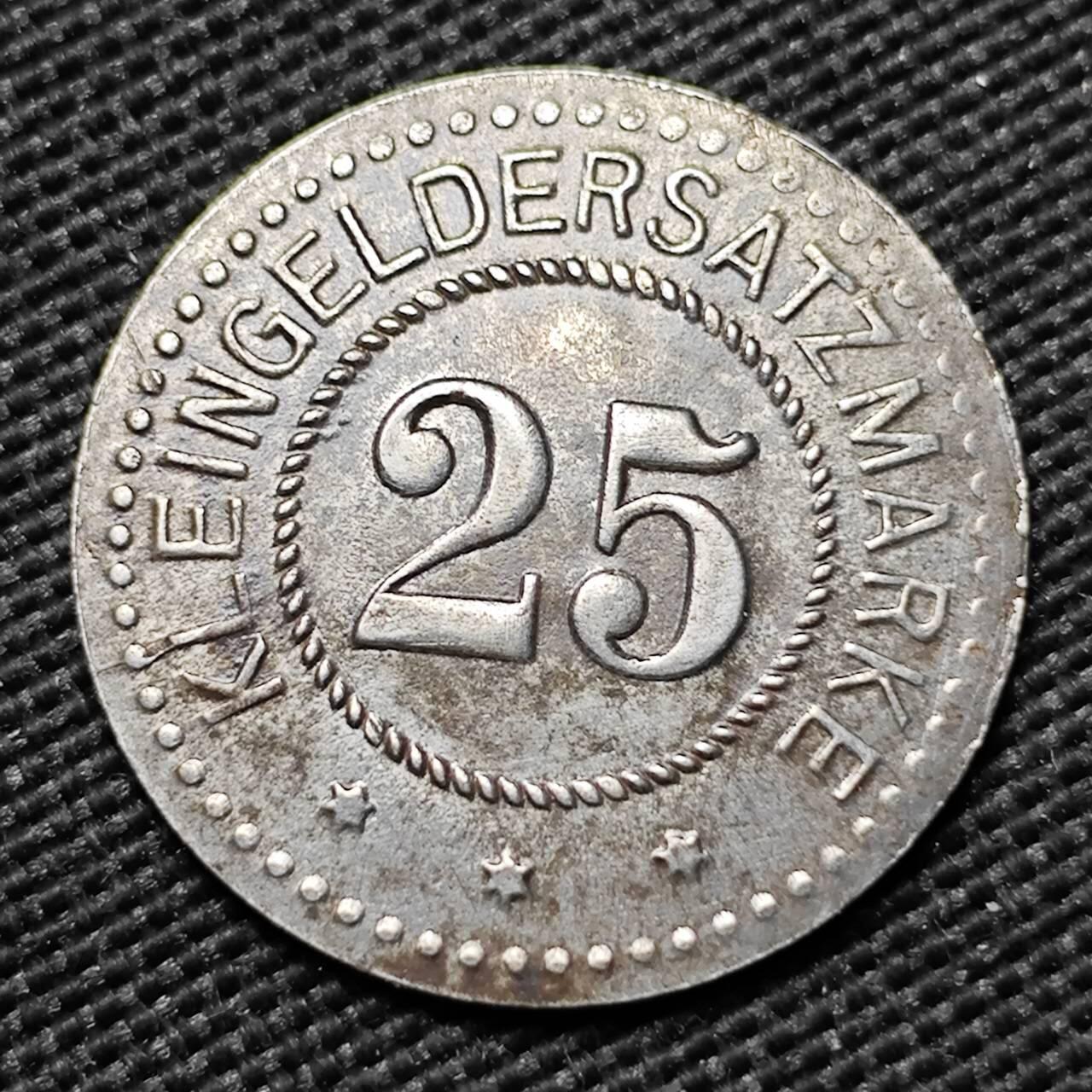 KK钱币收藏小铺  第397期 百期特怕（四拍之一） 2月预留时间 周末发货 ND(1914-1924) 德紧 海瑙25芬尼 铁币 