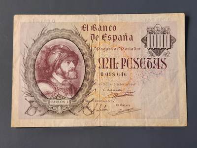 2月11号晚上8点 外国纸币自动截拍第24场 - 西班牙 1000比塞塔 1940年  极美品原票