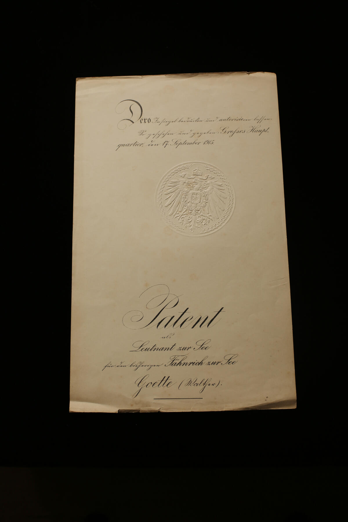 欢庆春节！戎马世界章牌大赏第112期春节大拍  德专场 瓦尔特·戈特博士  晋升为“海军中尉”（Leutnant zur See）的正式大型任命证书