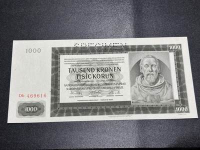 《外钞收藏家》第六百一十期（新年假期场/年后快递恢复正常再发货）（长期征集拍品、欢迎藏友们联系合作） - 1942年波希米亚和摩拉维亚1000克朗 样钞 全新