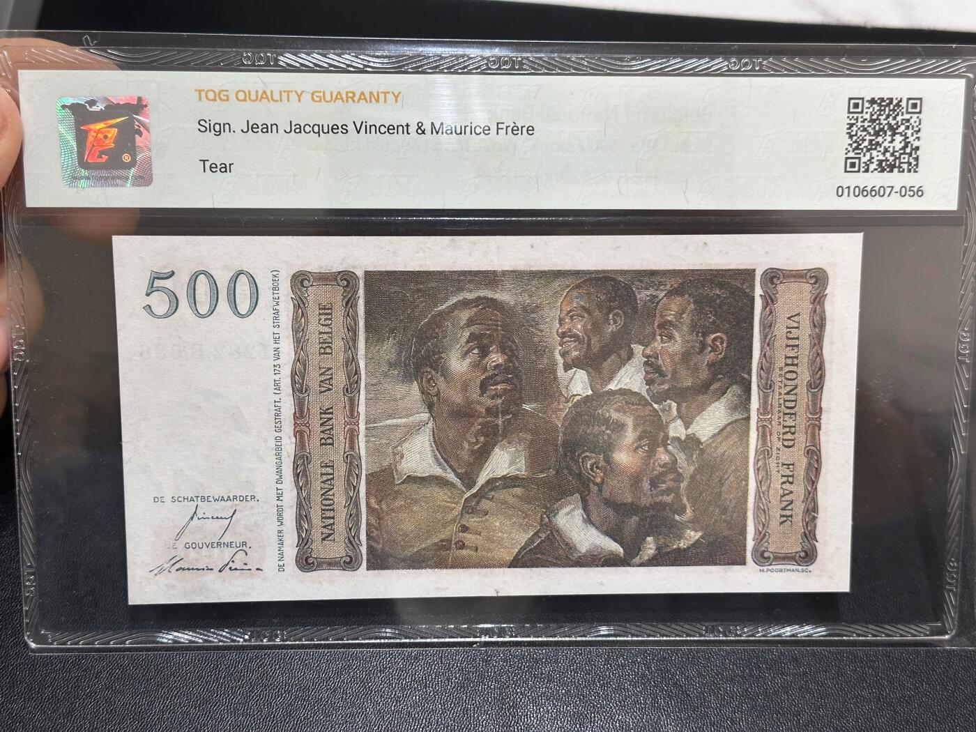 《外钞收藏家》第六百一十期（新年假期场/年后快递恢复正常再发货）（长期征集拍品、欢迎藏友们联系合作） 1953年比利时500法郎 TQG评级53 号码无47靓号