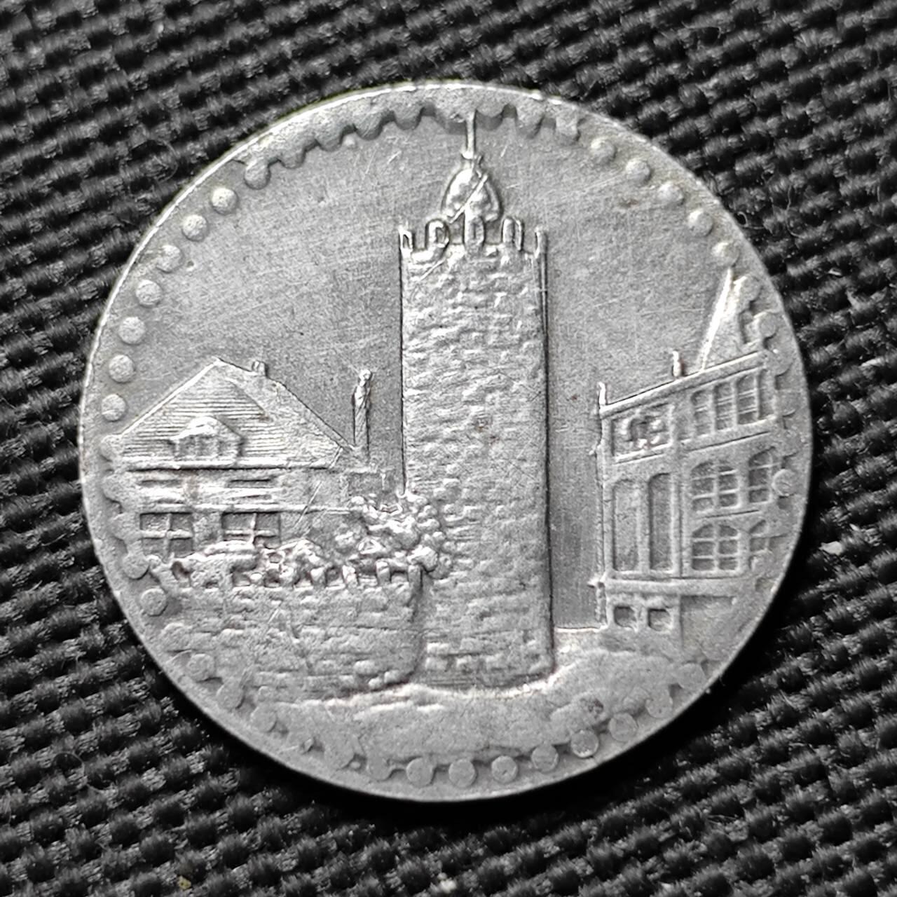 KK钱币收藏小铺  第397期 百期特怕（四拍之一） 2月预留时间 周末发货 1919 德紧佩斯内克市 5芬尼铁币 城市景观