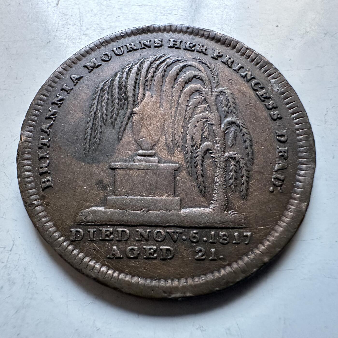 🌹外币初藏🌹🐯2026年第19场 快递已停，正月十五后再发 英国1817年夏洛特公主逝世纪念铜章 25毫米