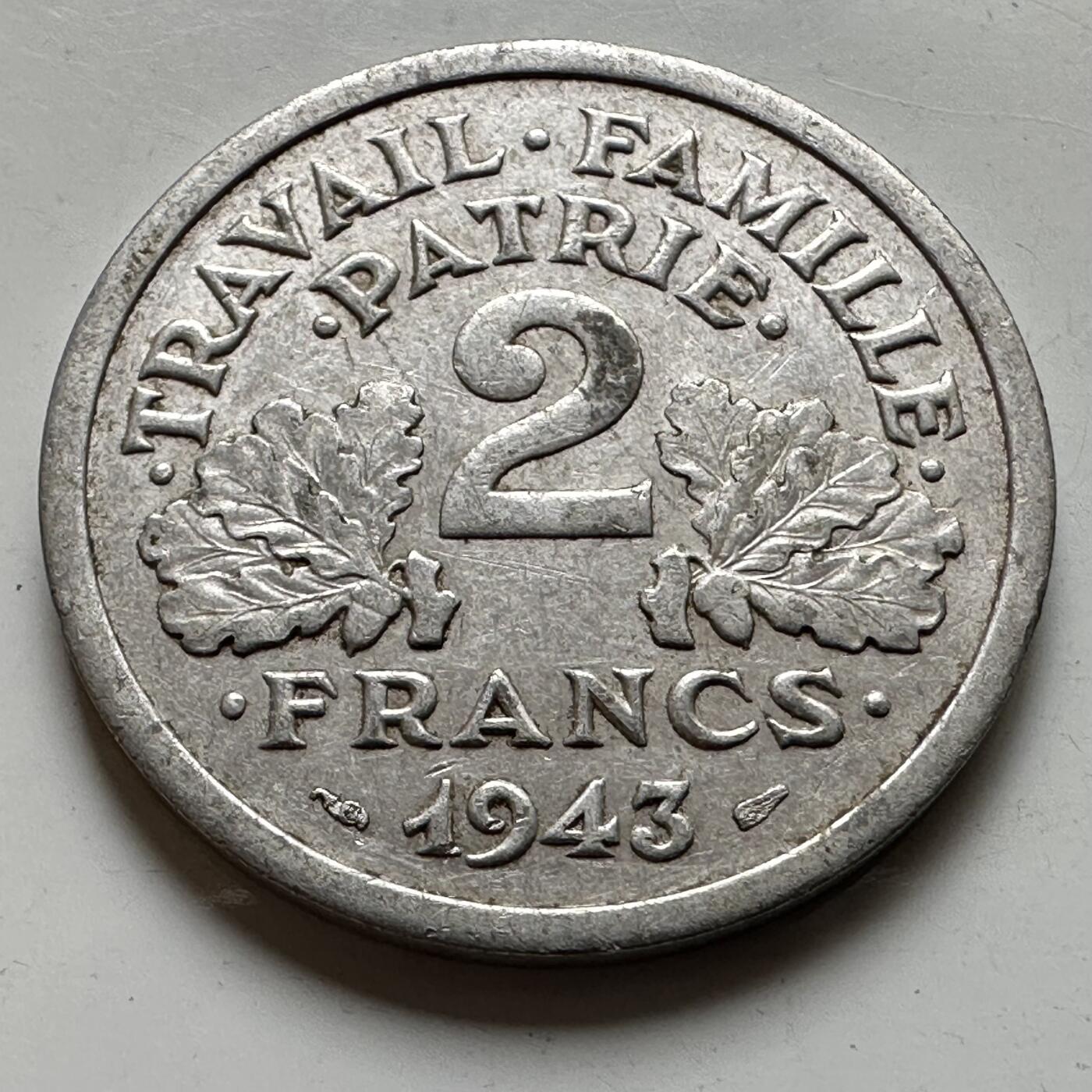 🌹外币初藏🌹🐯2026年第19场 快递已停，正月十五后再发 法国1943年维希政府2法郎
