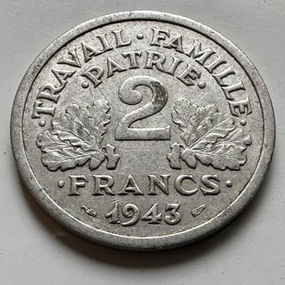 🌹外币初藏🌹🐯2026年第19场 快递已停，正月十五后再发 - 法国1943年维希政府2法郎