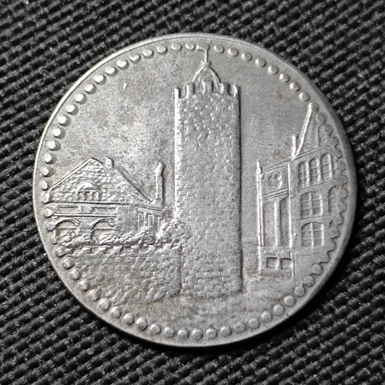 KK钱币收藏小铺  第397期 百期特怕（四拍之一） 2月预留时间 周末发货 1919德紧波斯内克50芬尼 铁币 城市景观