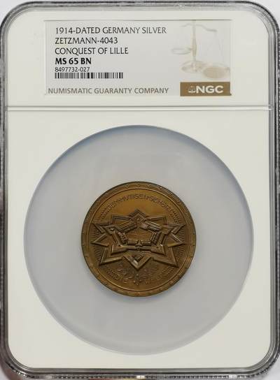 博洋堂蛇年收官专场暨第161期（全场包邮） - NGC MS65 冠军分！德国纪念一战1914年攻占里尔战役巨大铜章！经典一战系列稀有大铜章！