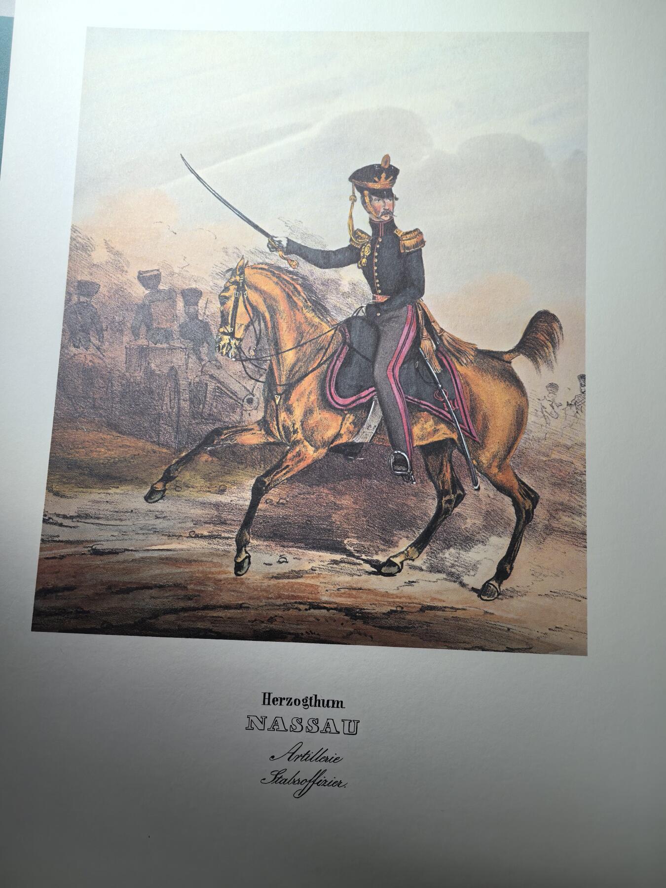 盛世勋华——号角文化勋章邮票专场拍卖第305期 大尺寸手绘图卡 拿骚公国炮兵参谋军官 大A4尺寸 翻印自1848年出版《德意志陆军》一书