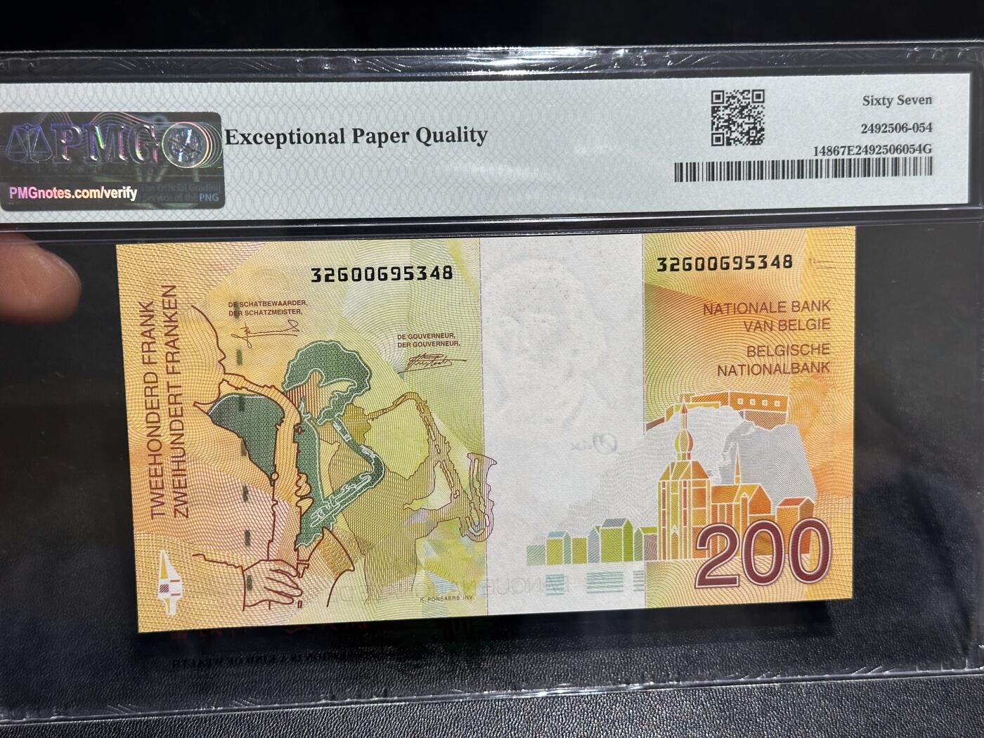《外钞收藏家》第六百一十期（新年假期场/年后快递恢复正常再发货）（长期征集拍品、欢迎藏友们联系合作） 1995年比利时末版200法郎 PMG67 尾8