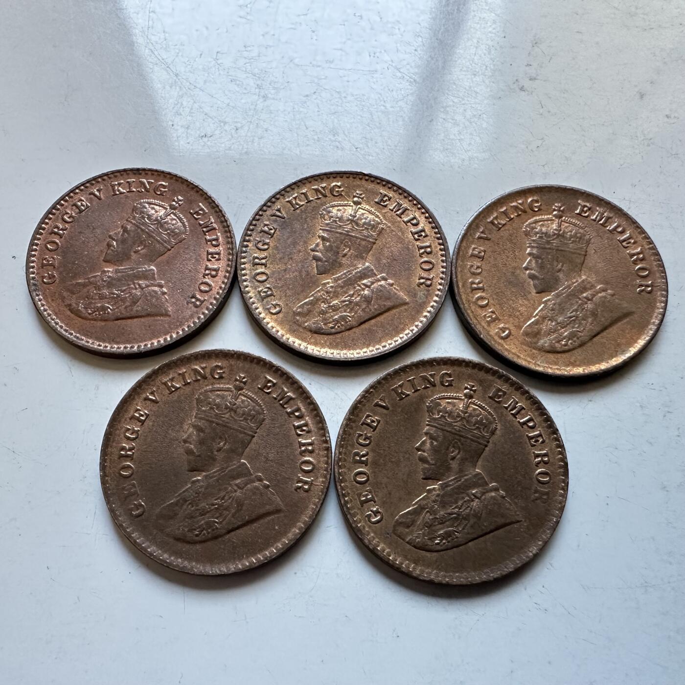 🌹外币初藏🌹🐯2026年第19场 快递已停，正月十五后再发 英属印度1920年1/12安娜 5枚 a