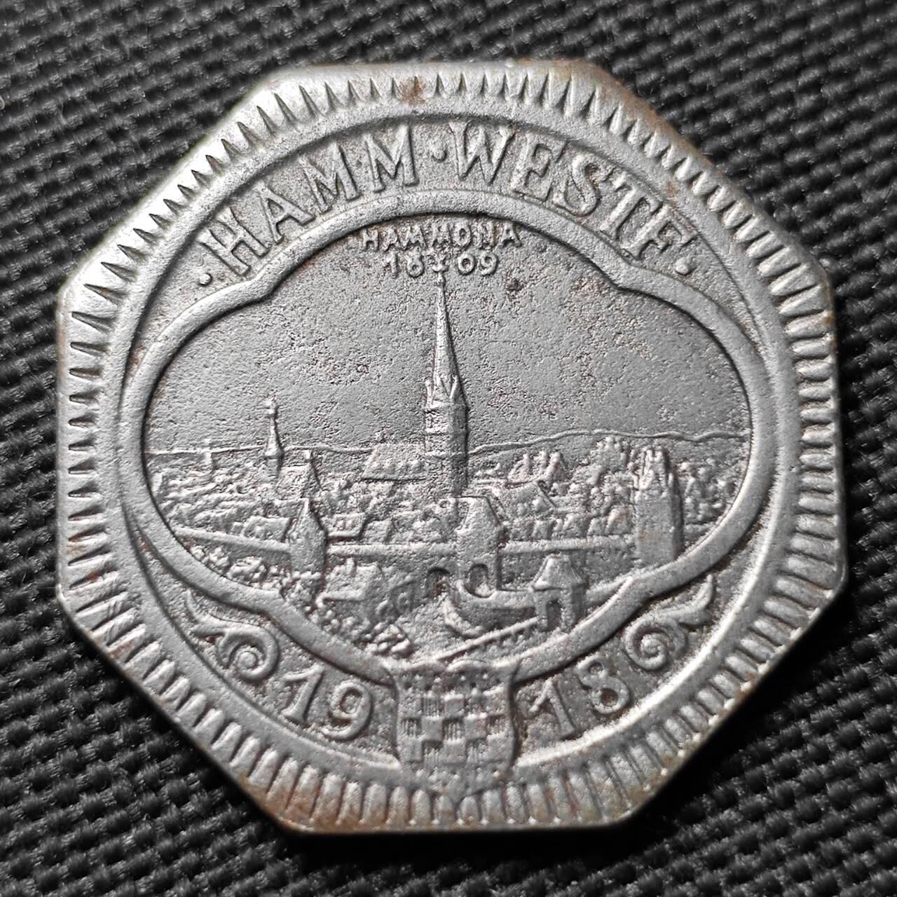 KK钱币收藏小铺  第397期 百期特怕（四拍之一） 2月预留时间 周末发货 1918 德紧哈姆市50芬尼 城市景观 铁币 