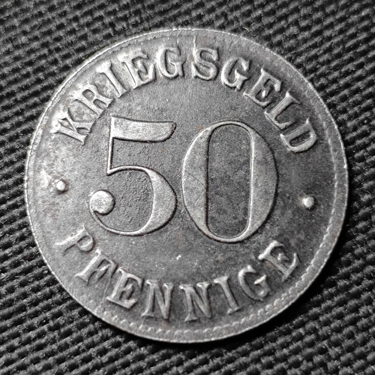 KK钱币收藏小铺  第397期 百期特怕（四拍之一） 2月预留时间 周末发货 1918 德紧富特旺根50芬尼 铁币 