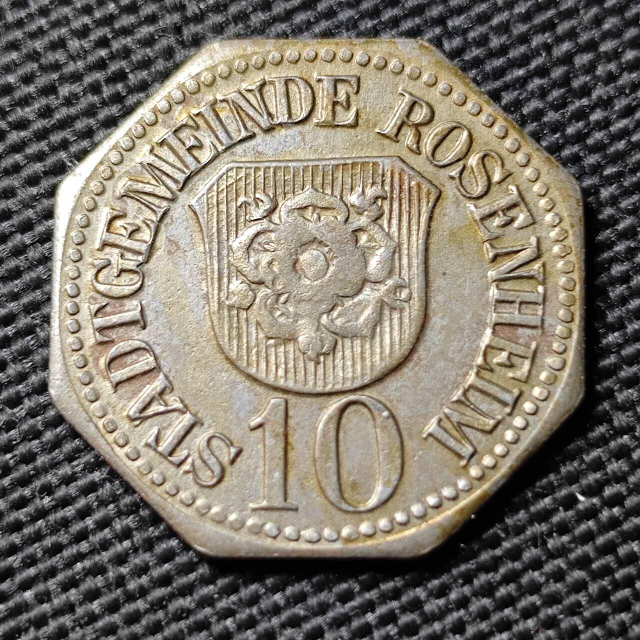 KK钱币收藏小铺  第397期 百期特怕（四拍之一） 2月预留时间 周末发货 1918 德紧罗森海姆 10芬尼 铁币 