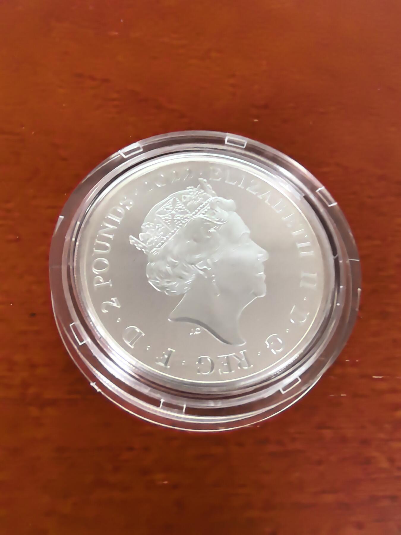 长老汇蛇年精选第一百场拍卖 2022英国罗马城景2英镑精制银币，1盎司999银，盒证全，2000枚